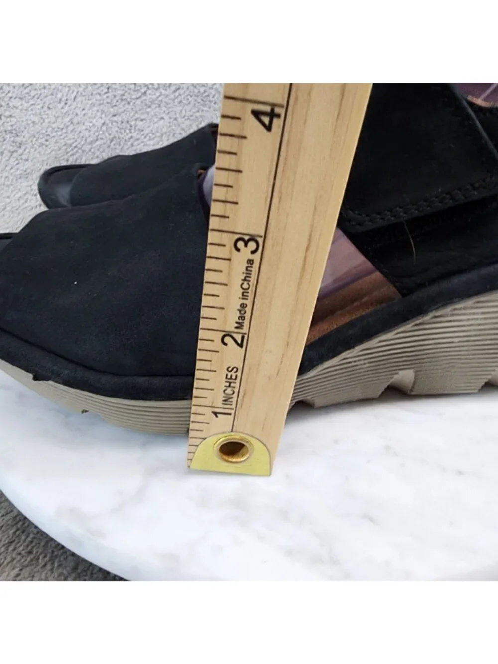 Clarks Shoes Womens Size 10 Black Nubuck Clarene Aluure Wedge Sandals *Read*